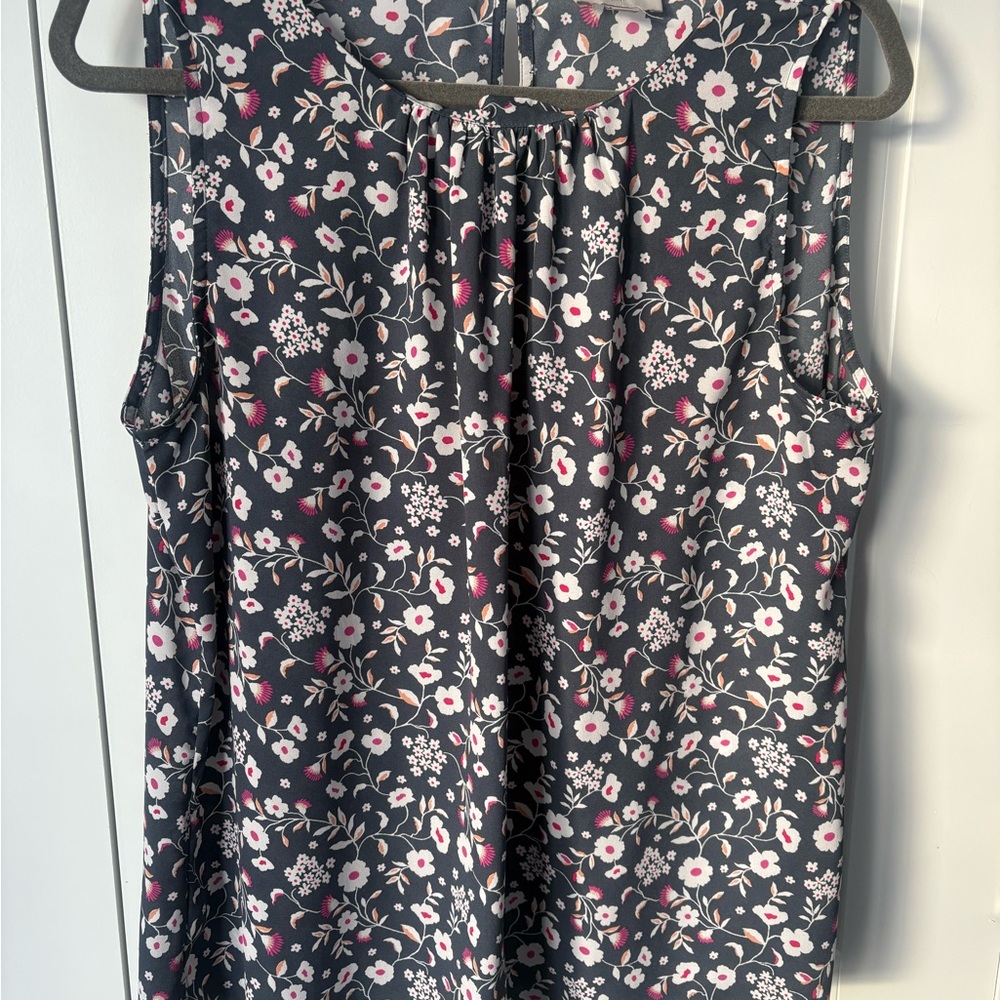 LOFT Floral Sleeveless Top - Black and Pink